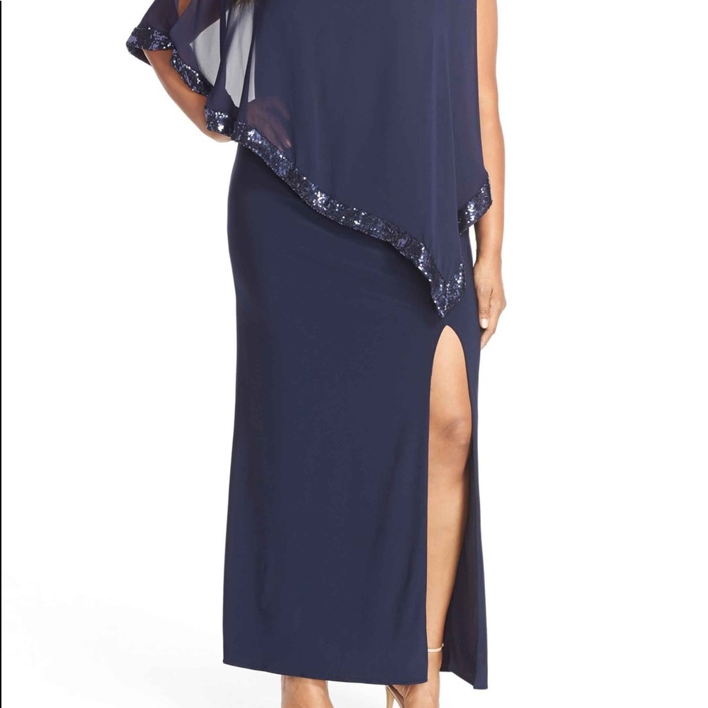 Gorgeous Jersey Gown with Sequin Chiffon Overlay.